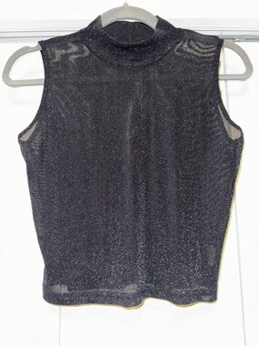 Lineas Black Shimmer Metallic Mock Neck Crop Top